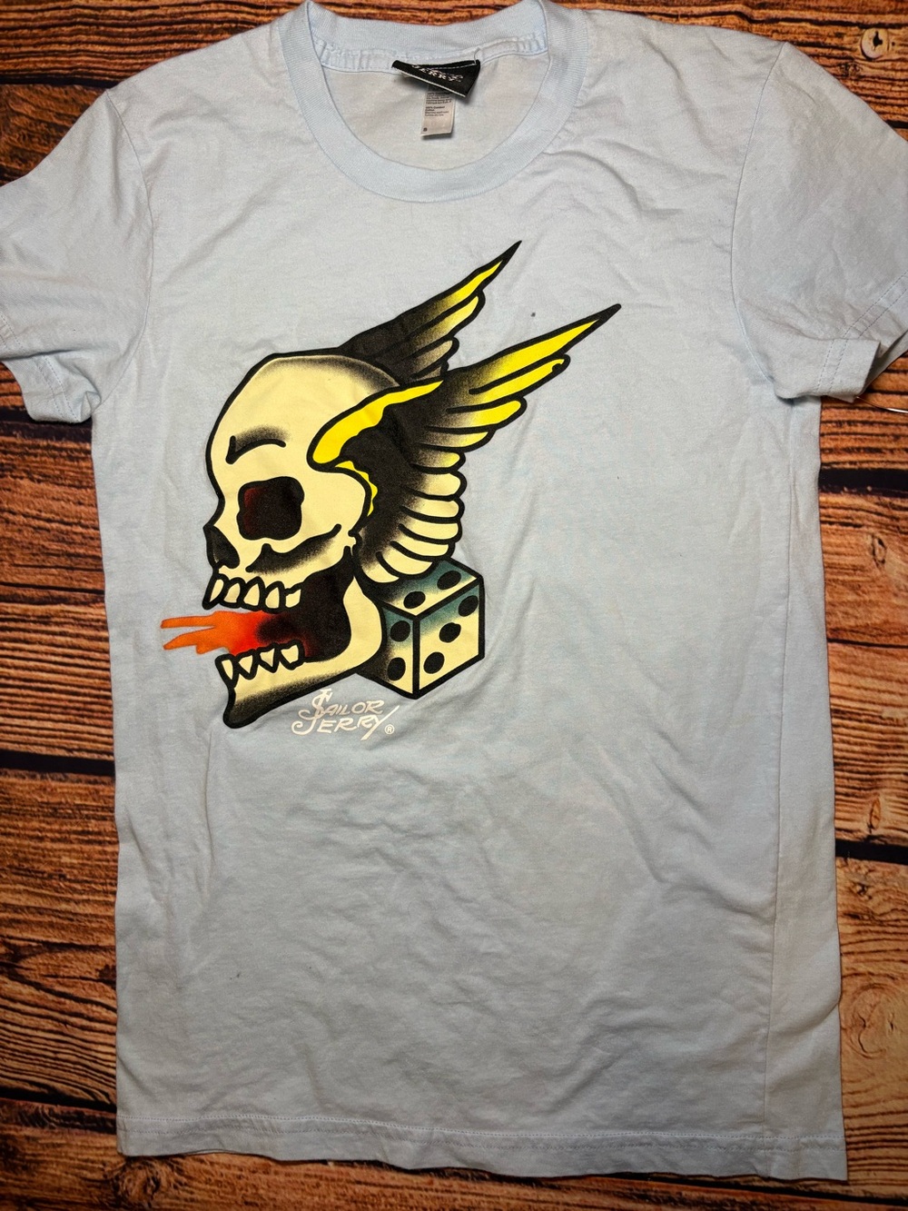 Sailor Jerry Light Blue Short Sleeve Graphic Tee size Small Skull